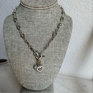 PDI Silver Cables Chain Hearts and Rhinestones Necklace Approximately 17”